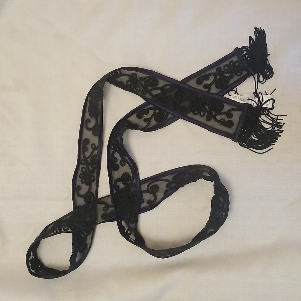 NWOT Coldwater Creek navy blue fringed sash / belt
